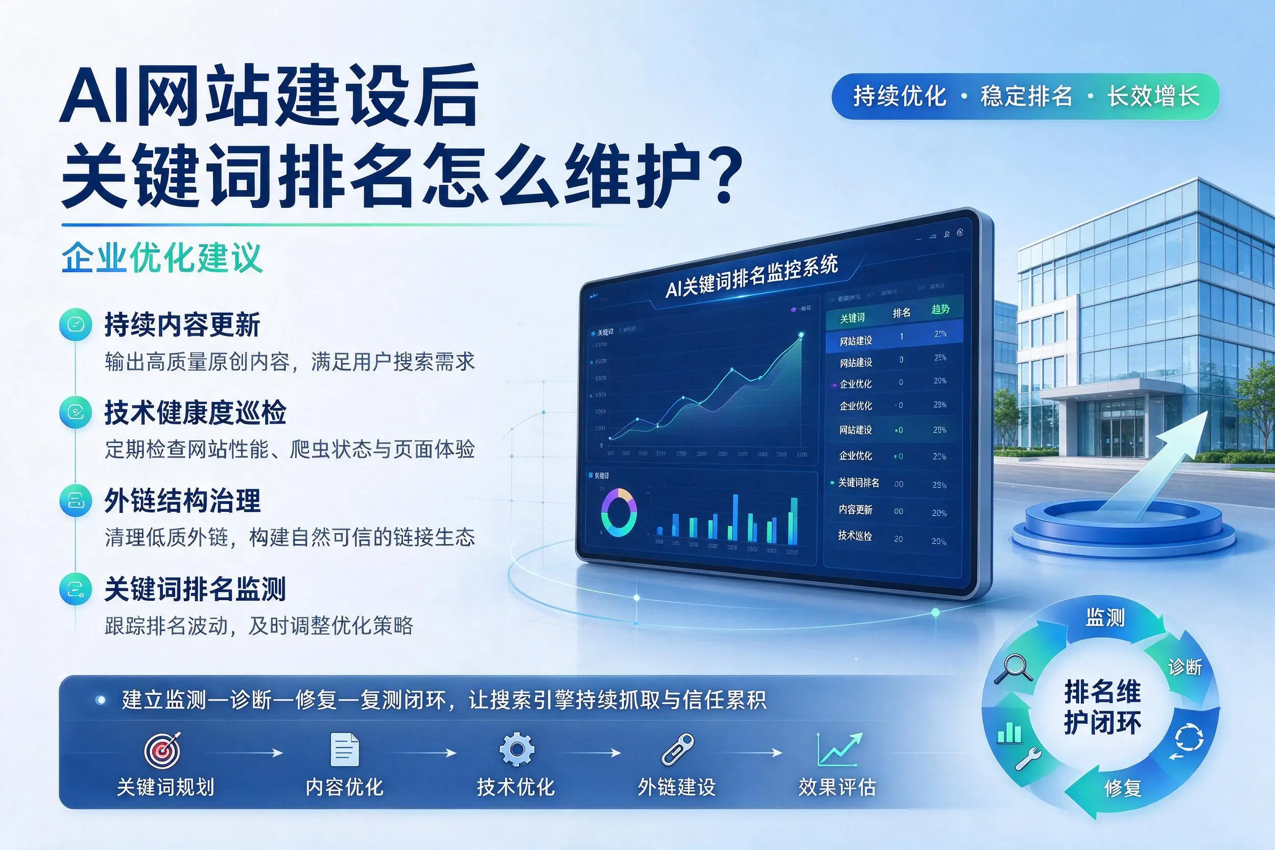 AI网站建设后关键词排名怎么维护？保定企业优化建议